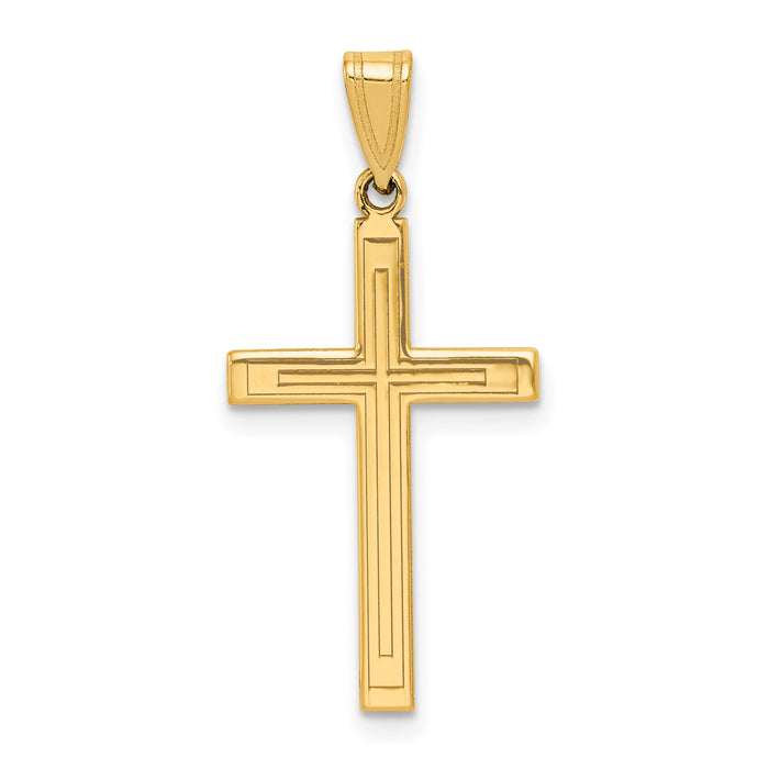 14k Solid Laser Etched Cross Pendant-XR115