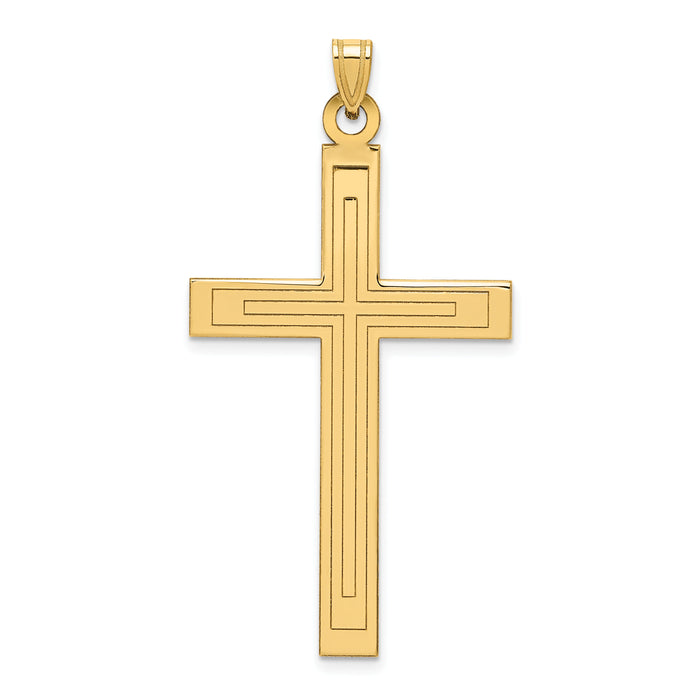 14k Solid Laser Etched Cross Pendant-XR117