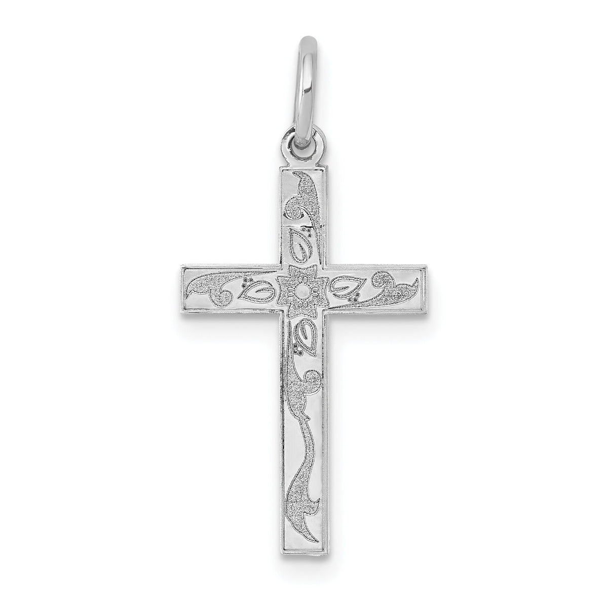 14K White Gold Laser Designed Cross Charm-XR1201