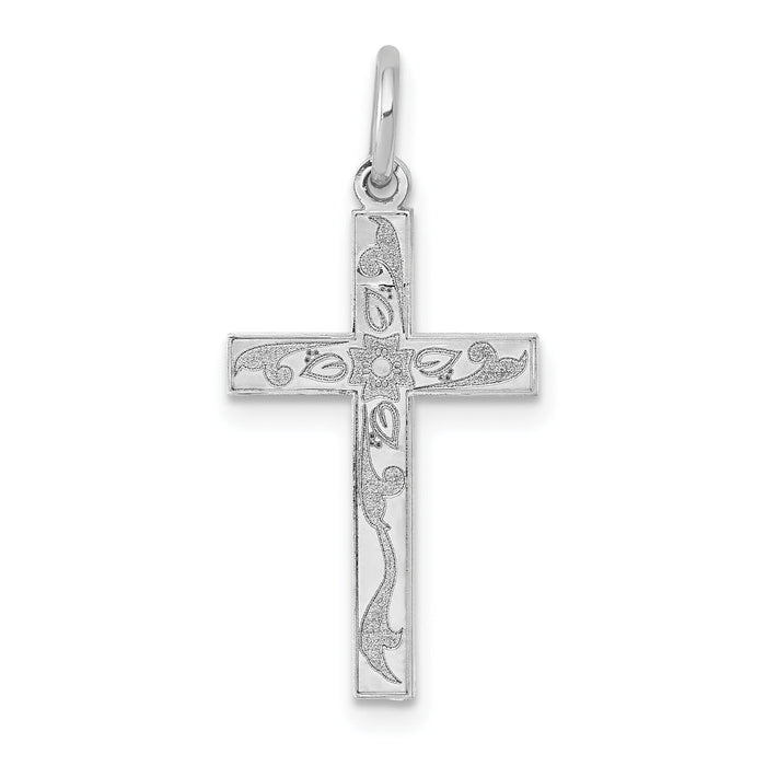 14K White Gold Laser Designed Cross Charm-XR1201