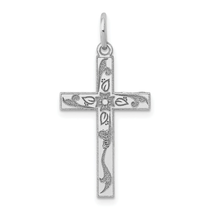 14K White Gold Laser Designed Cross Charm-XR1202