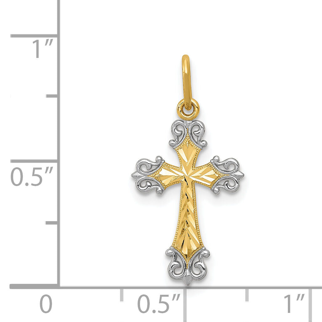14K w/Rhodium Cross Charm-XR1208