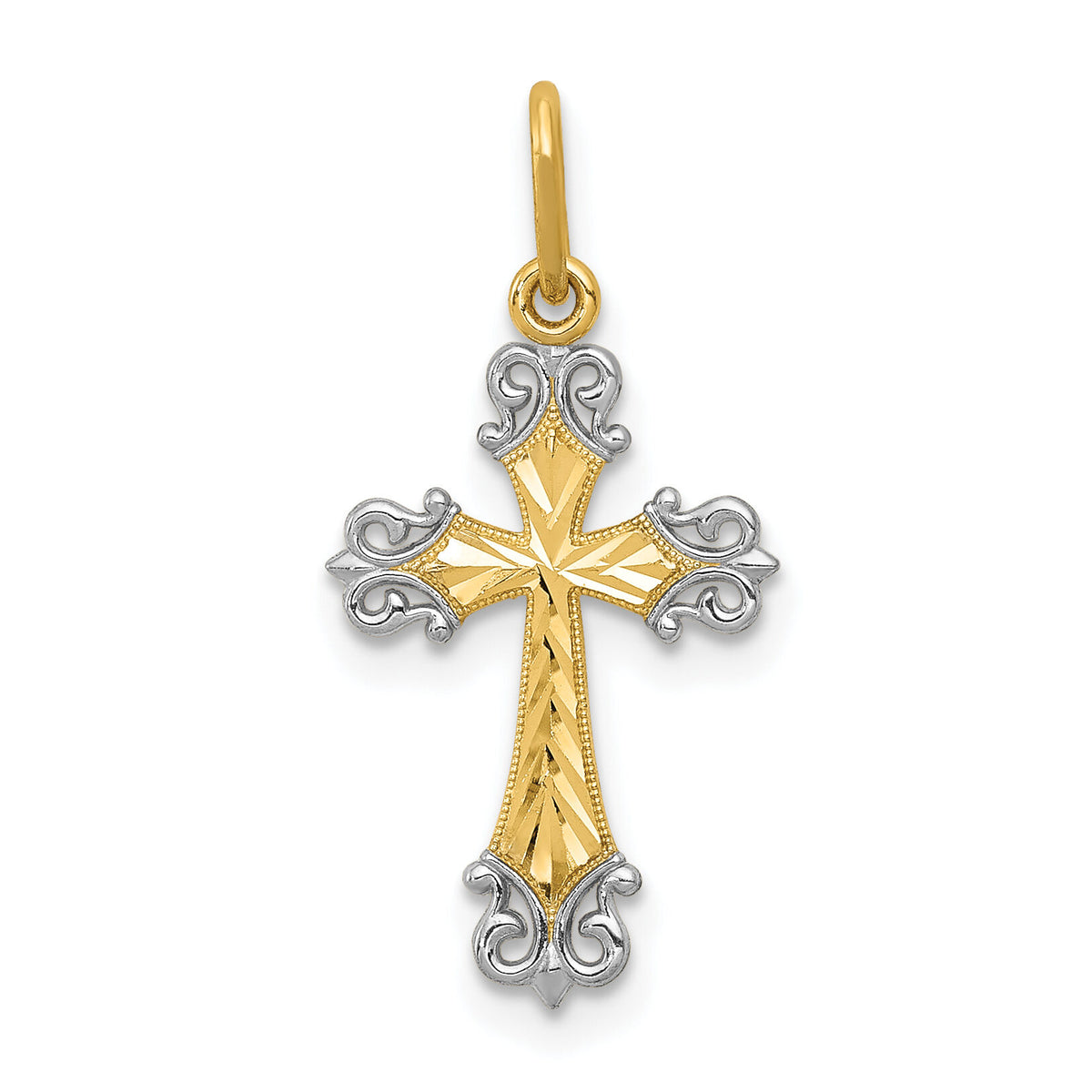 14K w/Rhodium Cross Charm-XR1208