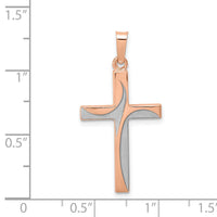 14k Rose Gold Rhodium Hollow Cross Pendant-XR1215