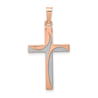 14k Rose Gold Rhodium Hollow Cross Pendant-XR1215