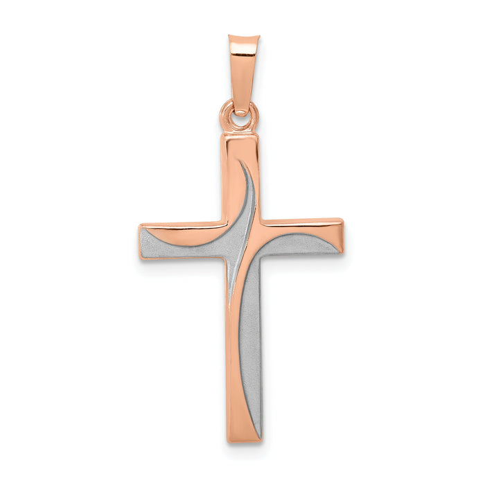 14k Rose Gold Rhodium Hollow Cross Pendant-XR1215