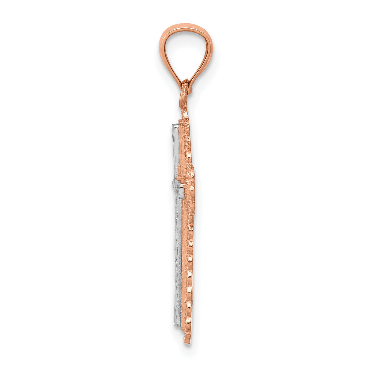 14k Rose Gold Rhodium Diamond Cut Cross Pendant-XR1216