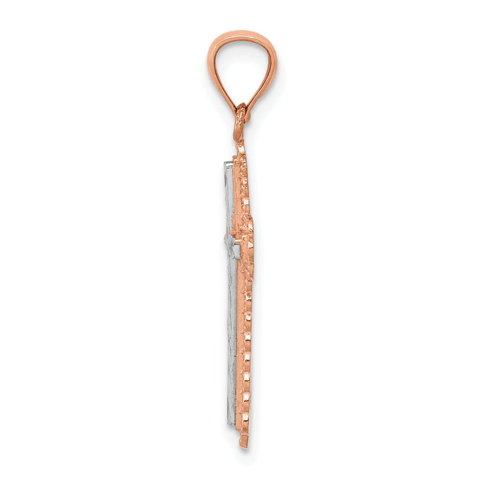 14k Rose Gold Rhodium Diamond Cut Cross Pendant-XR1216