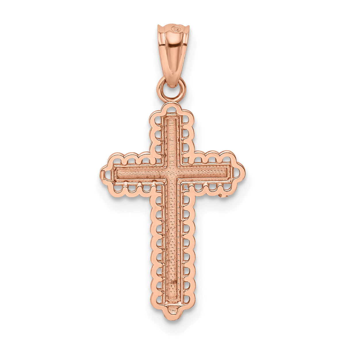14k Rose Gold Rhodium Diamond Cut Cross Pendant-XR1216