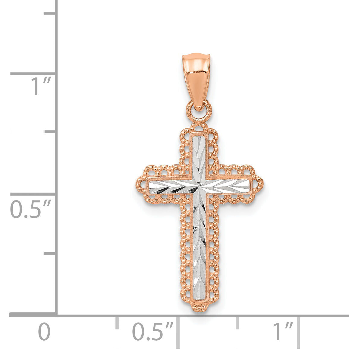 14k Rose Gold Rhodium Diamond Cut Cross Pendant-XR1216