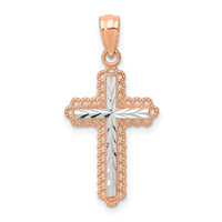 14k Rose Gold Rhodium Diamond Cut Cross Pendant-XR1216