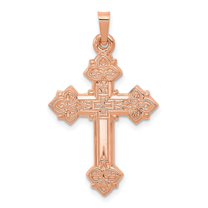 14K Rose Gold Fleur de Lis Cross Pendant-XR1226