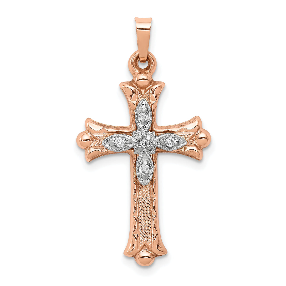 14k Two-tone Diamond Cross Pendant-XR1227