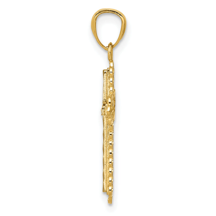 14K w/Rhodium Diamond Cut Cross Pendant-XR1230