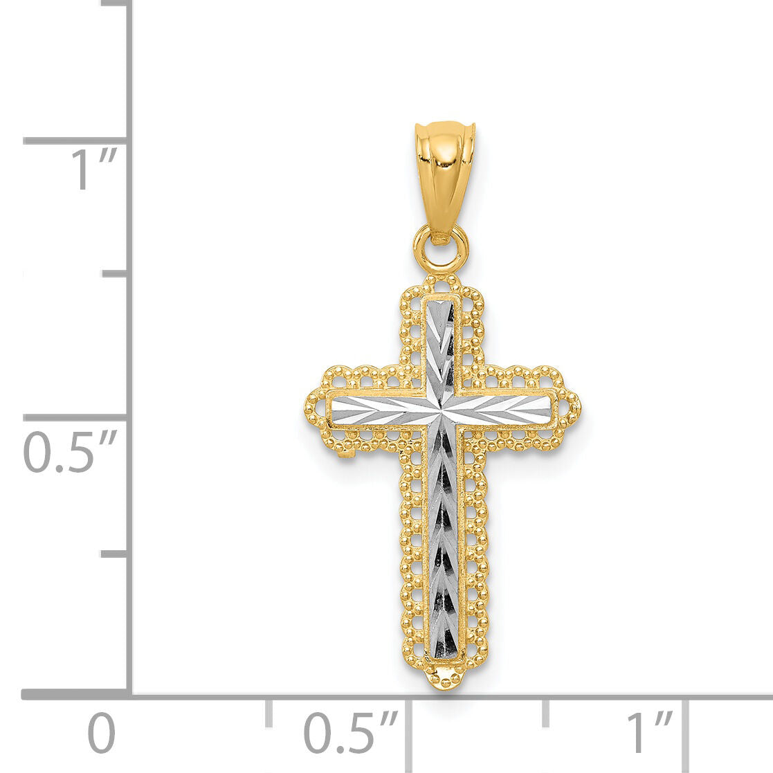 14K w/Rhodium Diamond Cut Cross Pendant-XR1230