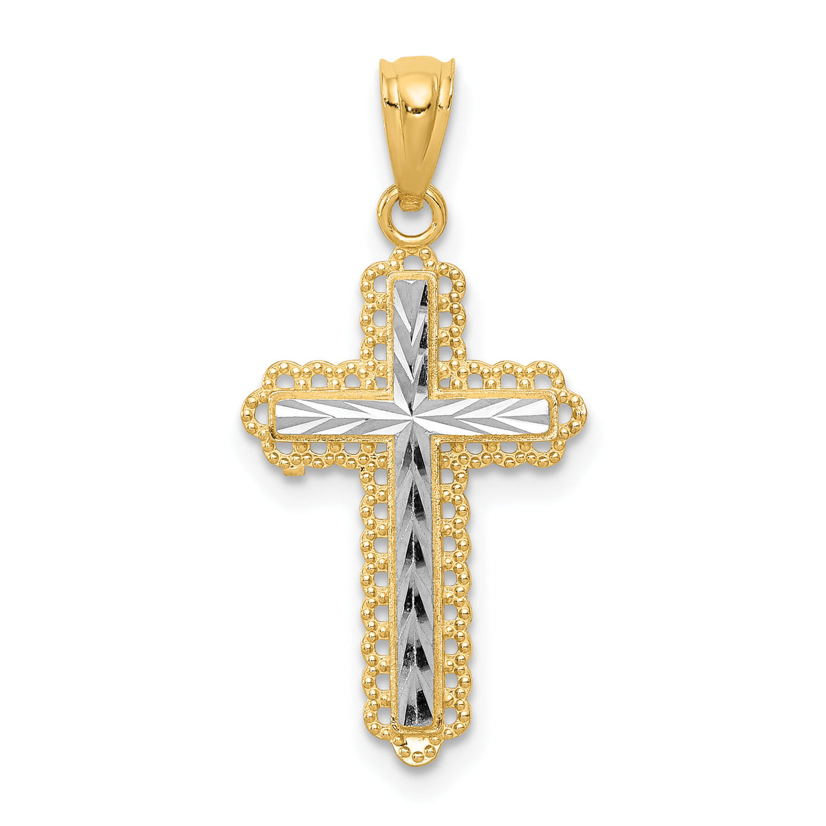 14K w/Rhodium Diamond Cut Cross Pendant-XR1230