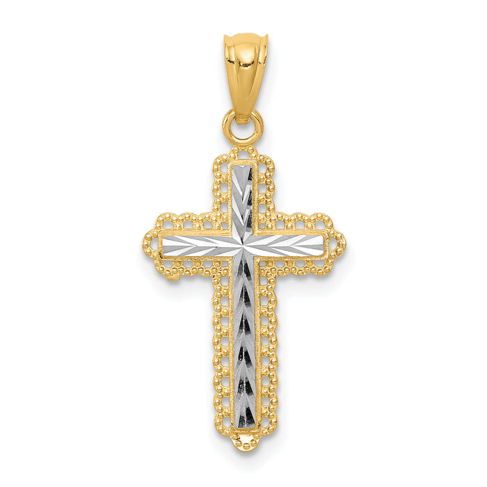 14K w/Rhodium Diamond Cut Cross Pendant-XR1230