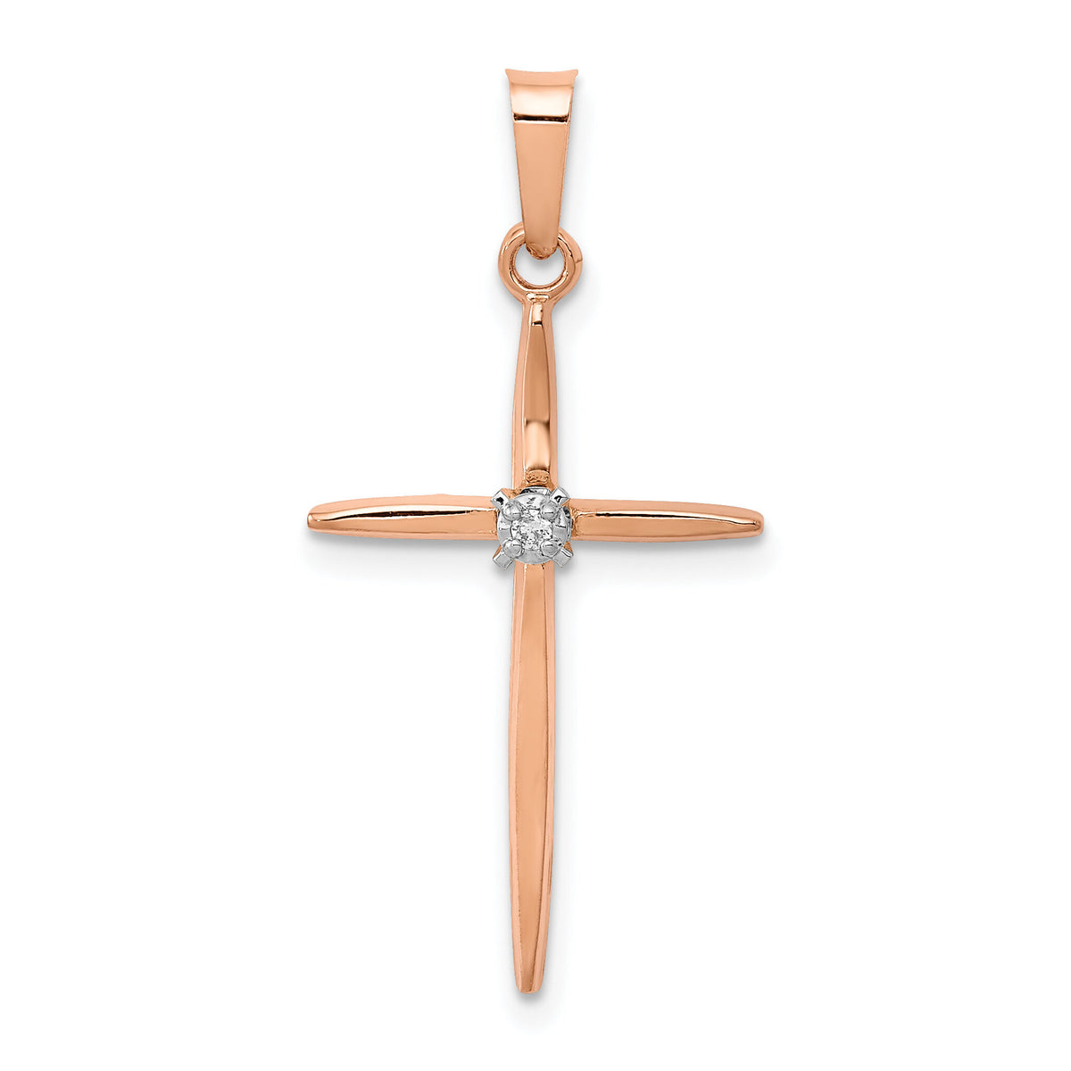 14k Rose Gold Diamond Cross Pendant-XR1233