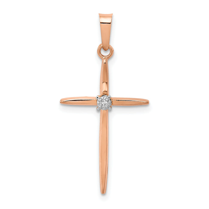 14k Rose Gold Diamond Cross Pendant-XR1233