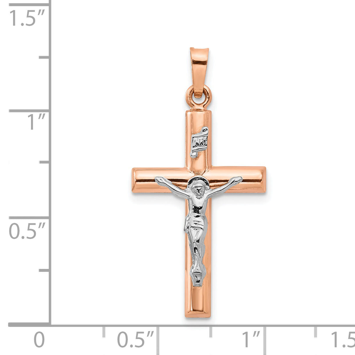 14k Two-tone Gold Hollow Crucifix Pendant-XR1235