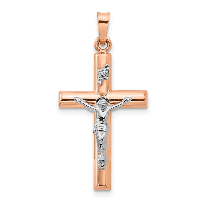 14k Two-tone Gold Hollow Crucifix Pendant-XR1235