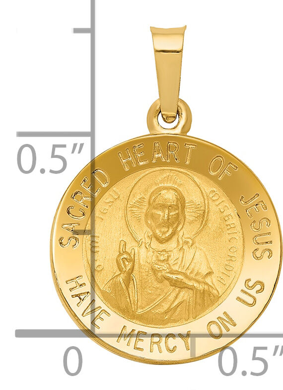 14k Polished and Satin Sacred Heart of Jesus Medal Hollow Pendant-XR1237