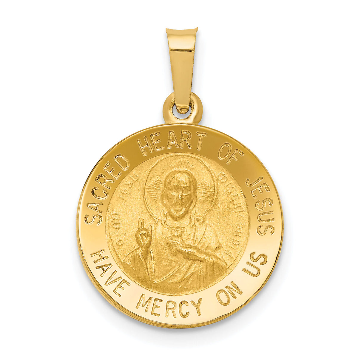 14k Polished and Satin Sacred Heart of Jesus Medal Hollow Pendant-XR1237