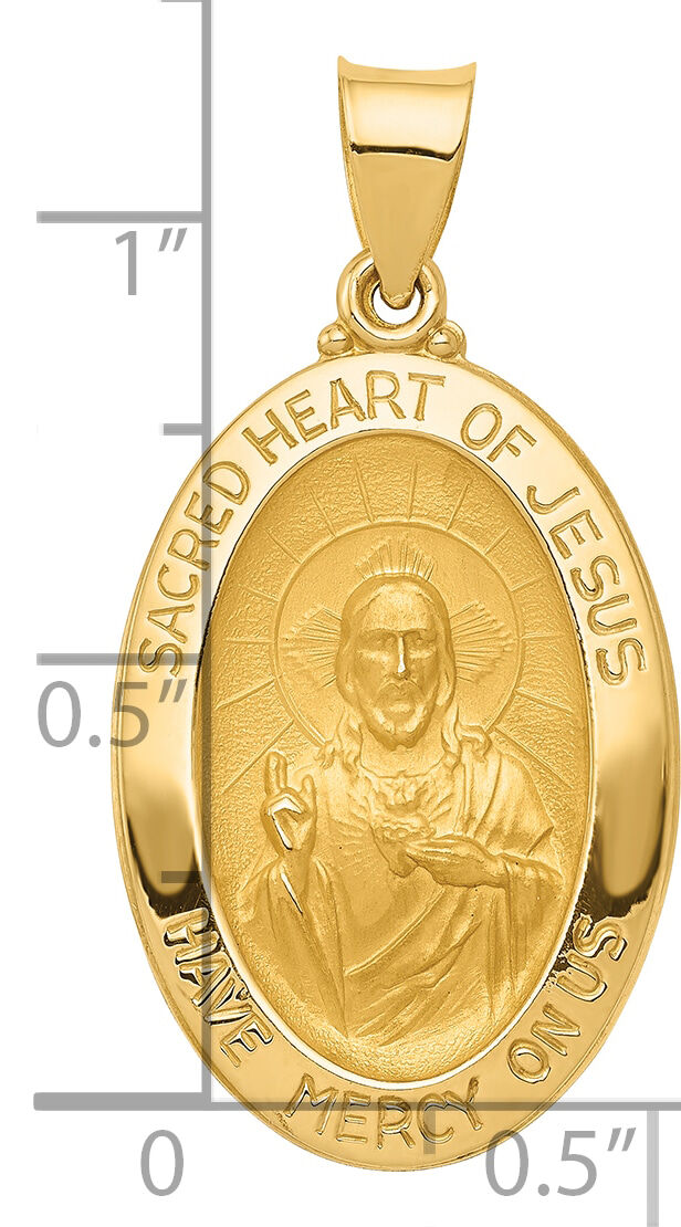 14k Polished and Satin Sacred Heart of Jesus Medal Hollow Pendant-XR1239