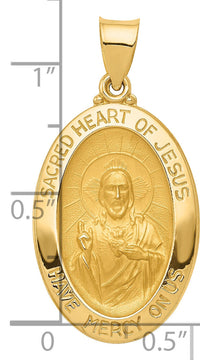 14k Polished and Satin Sacred Heart of Jesus Medal Hollow Pendant-XR1239