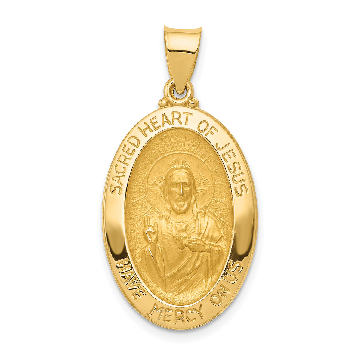 14k Polished and Satin Sacred Heart of Jesus Medal Hollow Pendant-XR1239