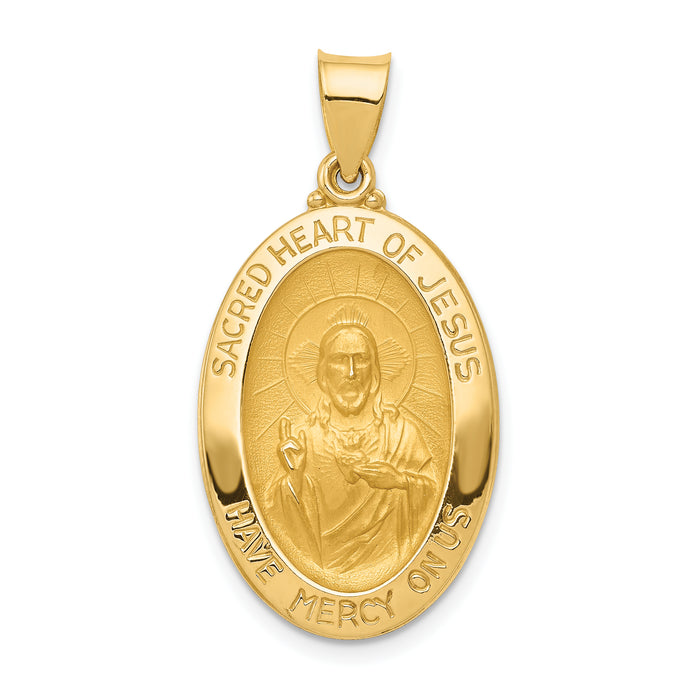 14k Polished and Satin Sacred Heart of Jesus Medal Hollow Pendant-XR1239