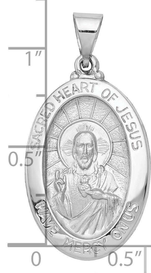 14K White Gold Polish/Satin Sacred Heart Jesus Hollow Pendant-XR1240