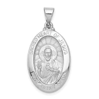 14K White Gold Polish/Satin Sacred Heart Jesus Hollow Pendant-XR1240