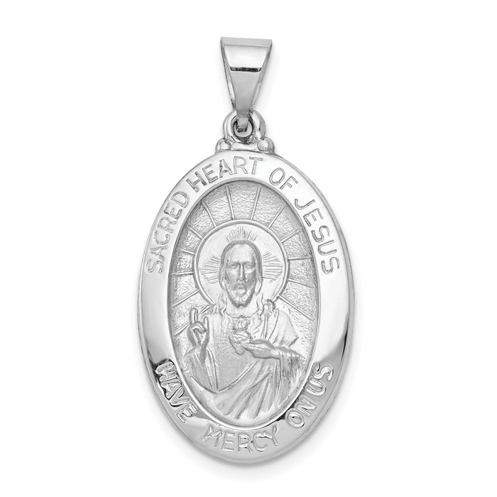 14K White Gold Polish/Satin Sacred Heart Jesus Hollow Pendant-XR1240