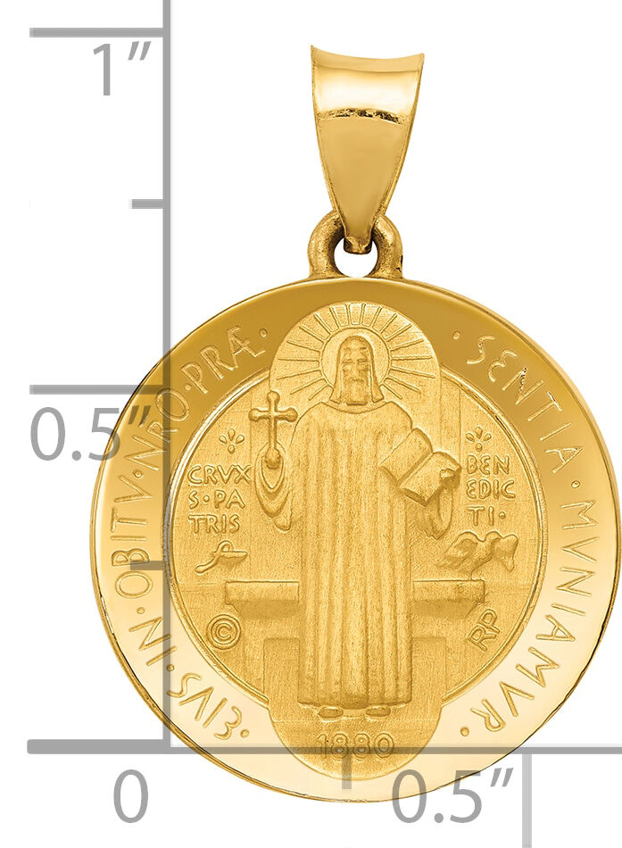 14k Polished and Satin St Benedict Hollow Medal Pendant-XR1241