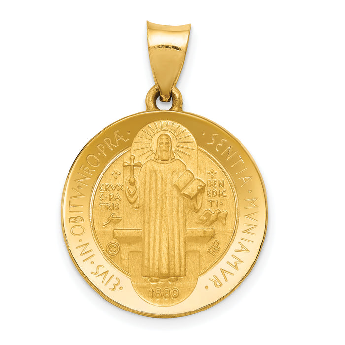 14k Polished and Satin St Benedict Hollow Medal Pendant-XR1241