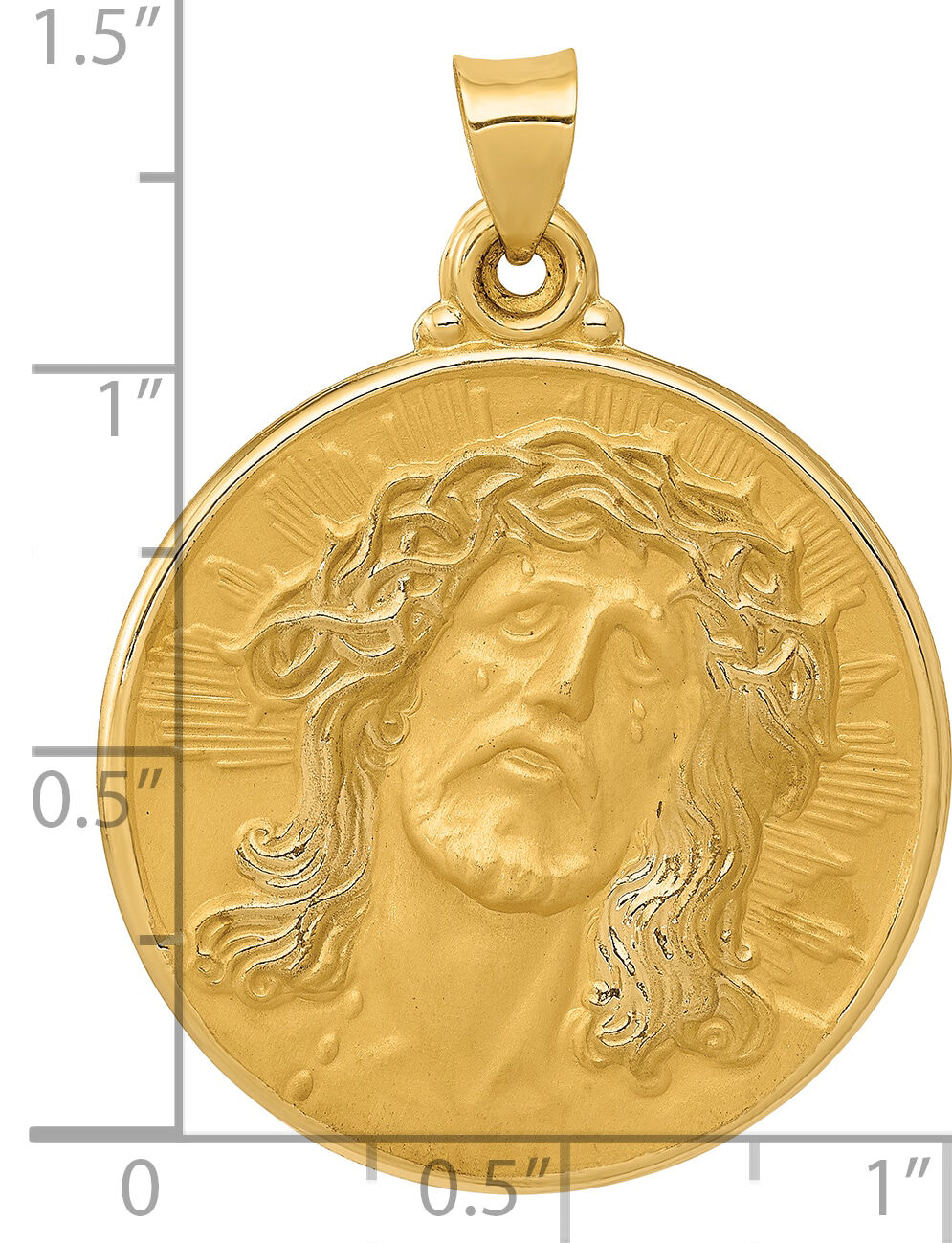 14k Polished and Satin Face of Jesus Medal Hollow Pendant-XR1242