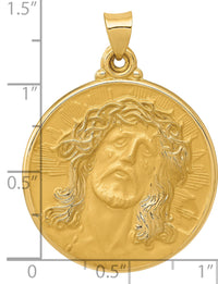 14k Polished and Satin Face of Jesus Medal Hollow Pendant-XR1242