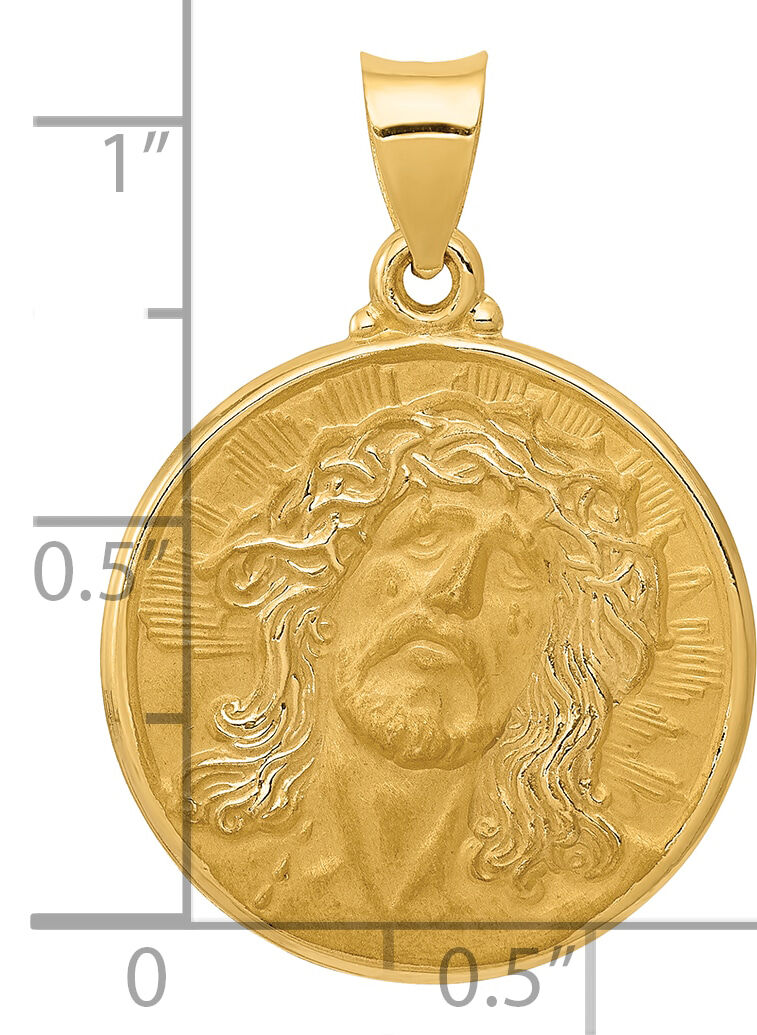 14k Polished and Satin Face of Jesus Medal Hollow Pendant-XR1243