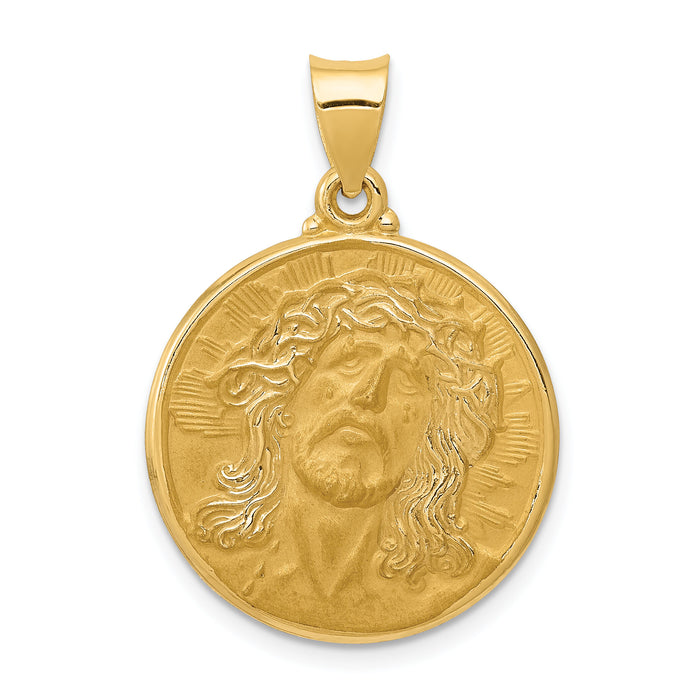 14k Polished and Satin Face of Jesus Medal Hollow Pendant-XR1243