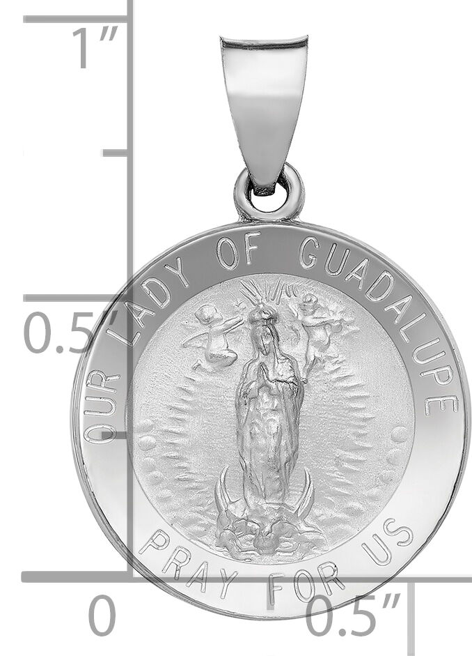 14K White Gold Lady of Guadalupe Medal Hollow Pendant-XR1246