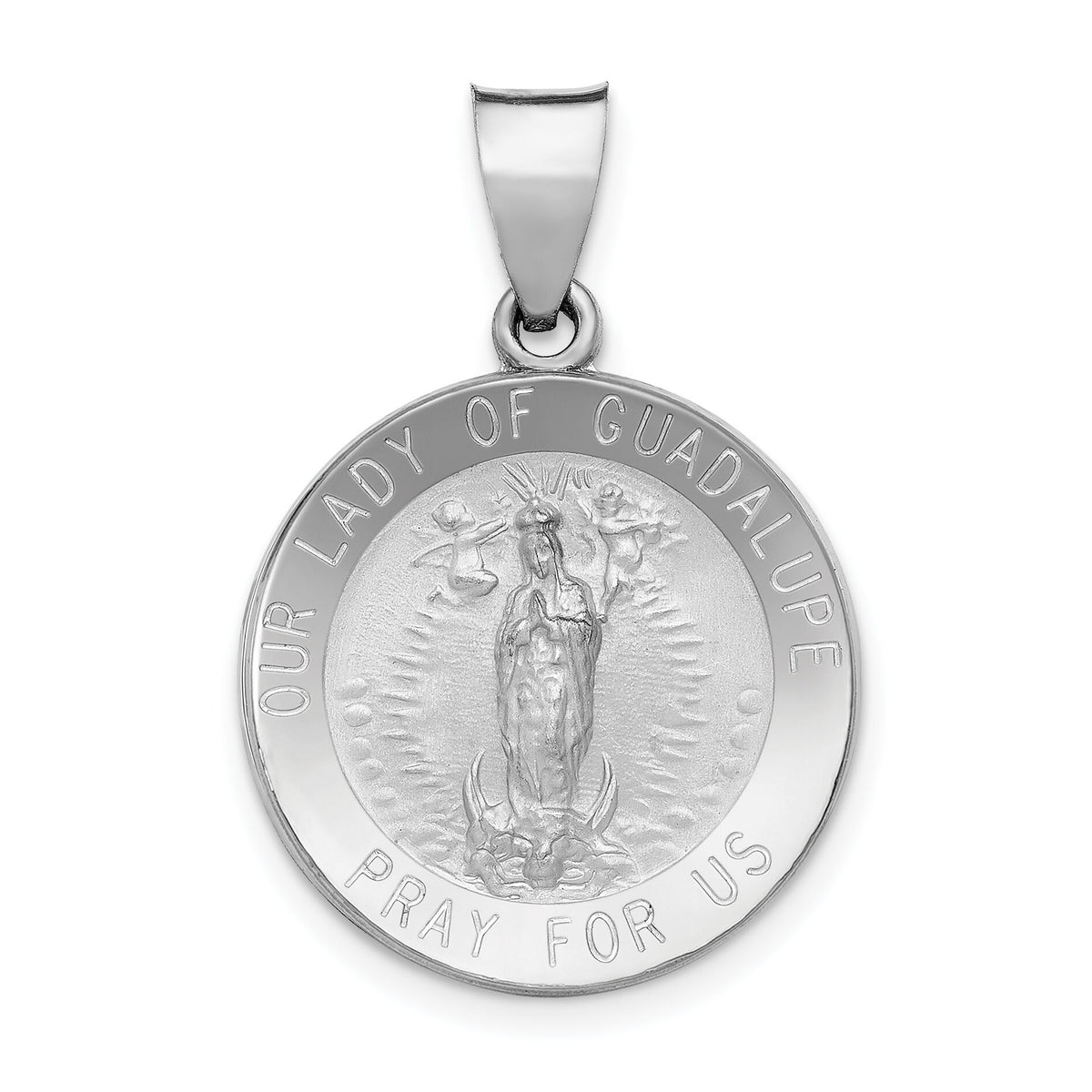 14K White Gold Lady of Guadalupe Medal Hollow Pendant-XR1246