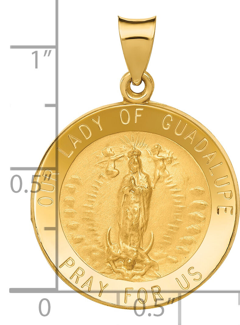 14k Polished/Satin Our Lady of Guadalupe Medal Hollow Pendant-XR1247