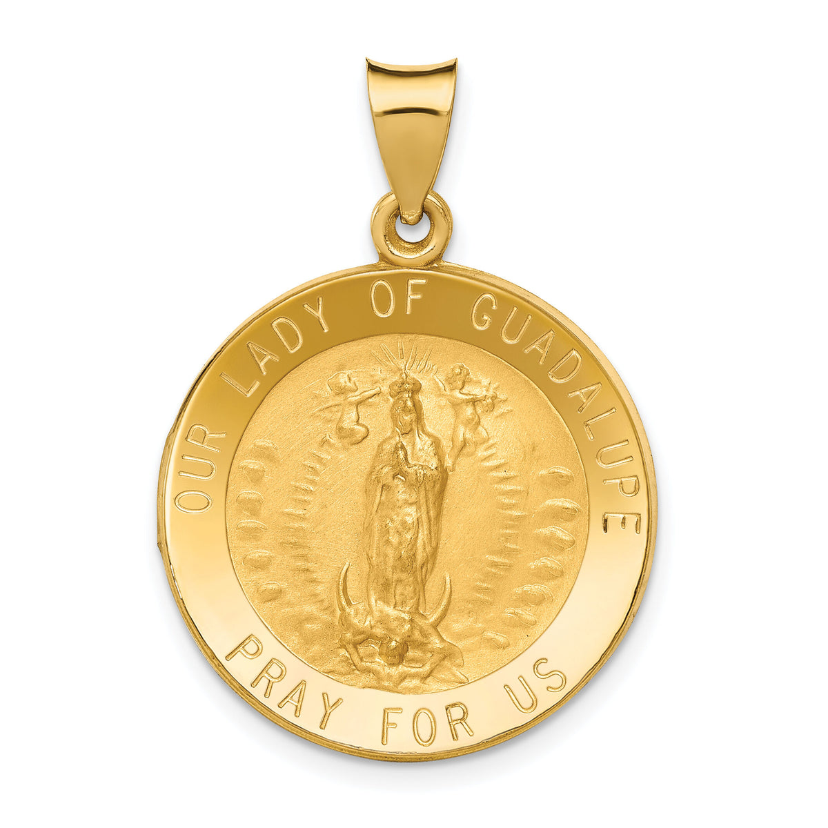 14k Polished/Satin Our Lady of Guadalupe Medal Hollow Pendant-XR1247