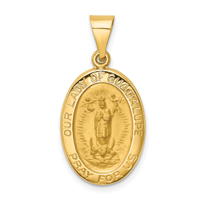 14k Polished and Satin Our Lady Guadalupe Medal Hollow Pendant-XR1250