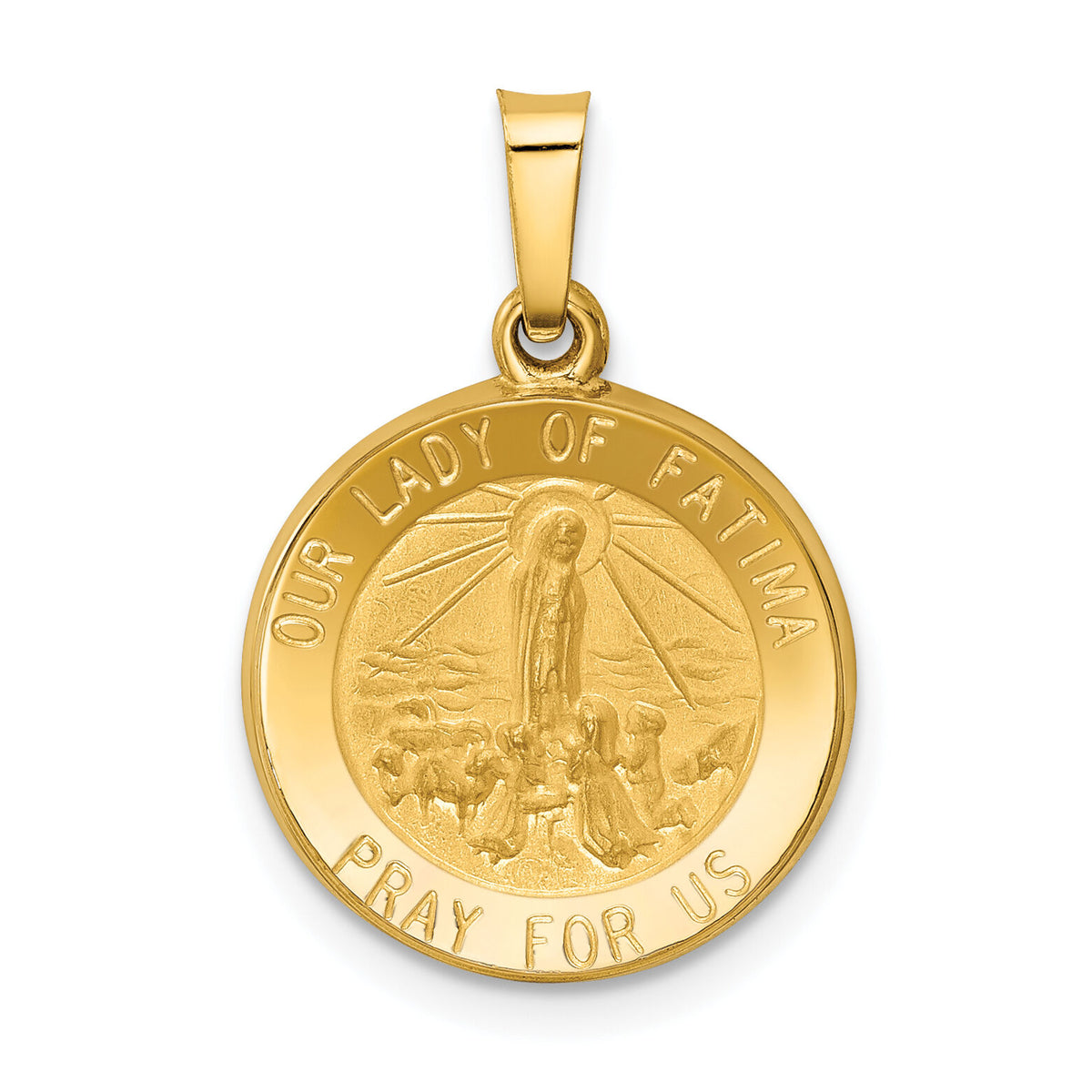 14k Polished and Satin Our Lady Fatima Medal Hollow Pendant-XR1253