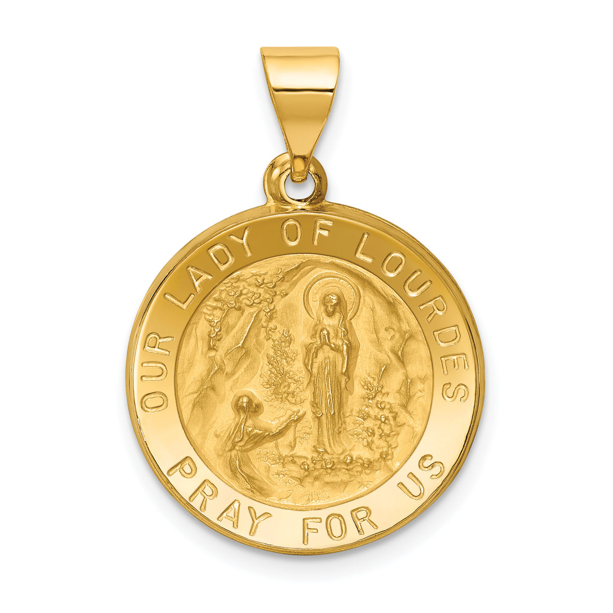 14k Polished and Satin Our Lady of Lourdes Medal Hollow Pendant-XR1254