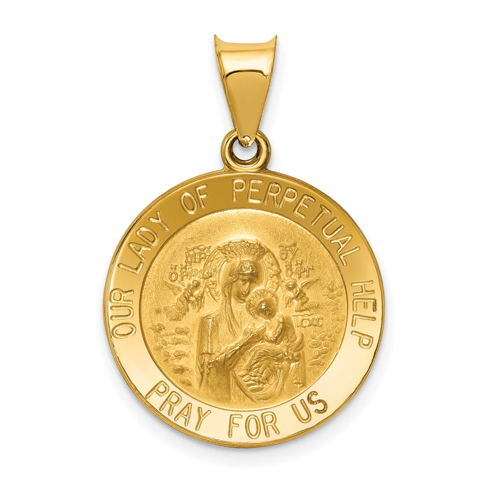 14k Polished/Satin Our Lady Perpetual Help Medal Hollow Pendant-XR1255