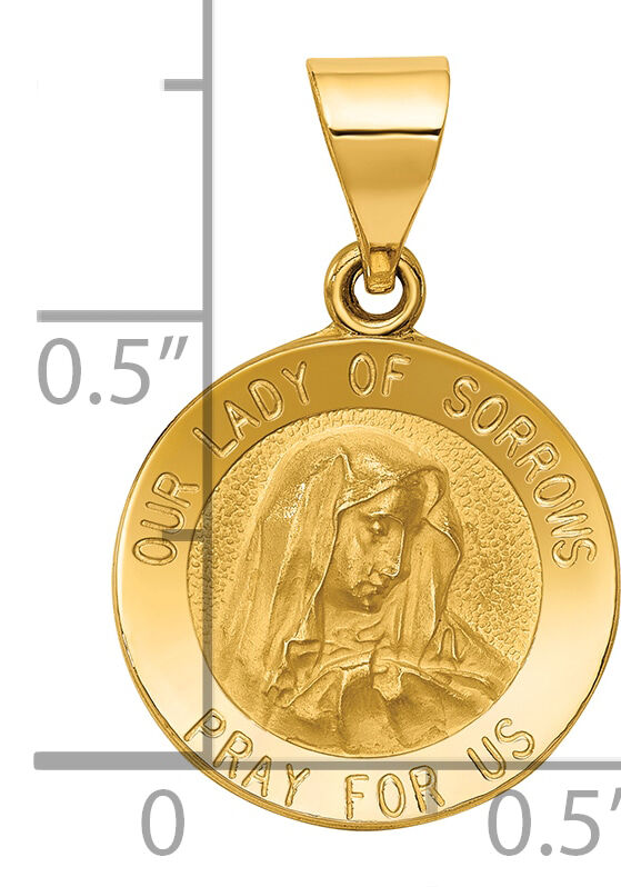 14k Polished and Satin Our Lady of Sorrows Medal Hollow Pendant-XR1257