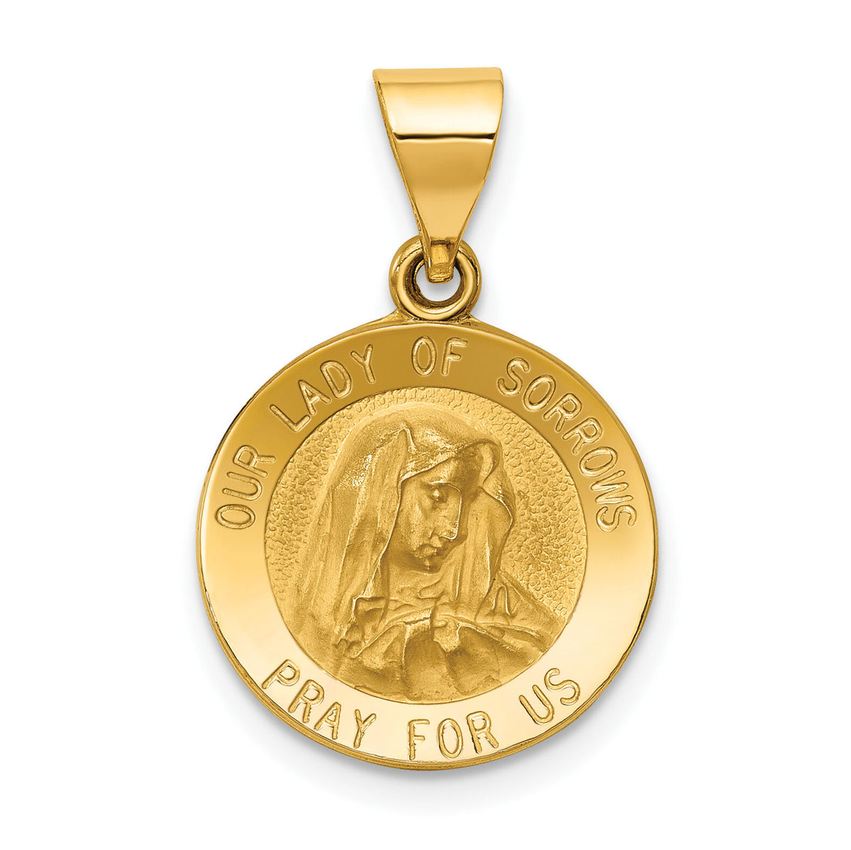 14k Polished and Satin Our Lady of Sorrows Medal Hollow Pendant-XR1257